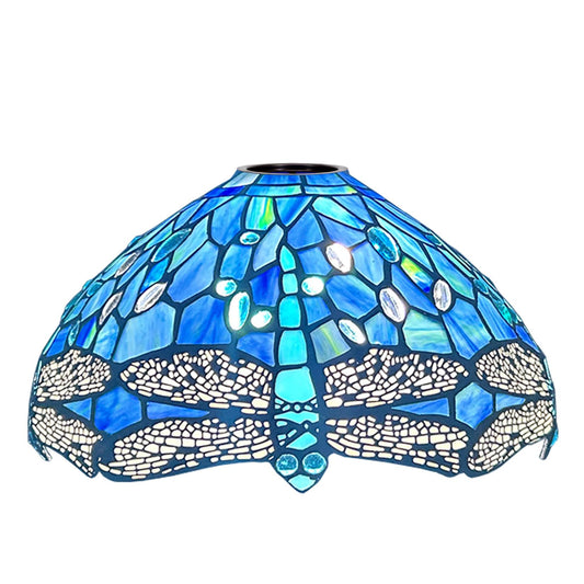 Dragonfly Lamp Shade Replacement Only 12 Inch Tiffany Style Stained Glass Lampshades, Vintage Green Blue Yellow Light Cover for Arched Floor Lamp, Torchiere Lamp, Pendant Light,Blue