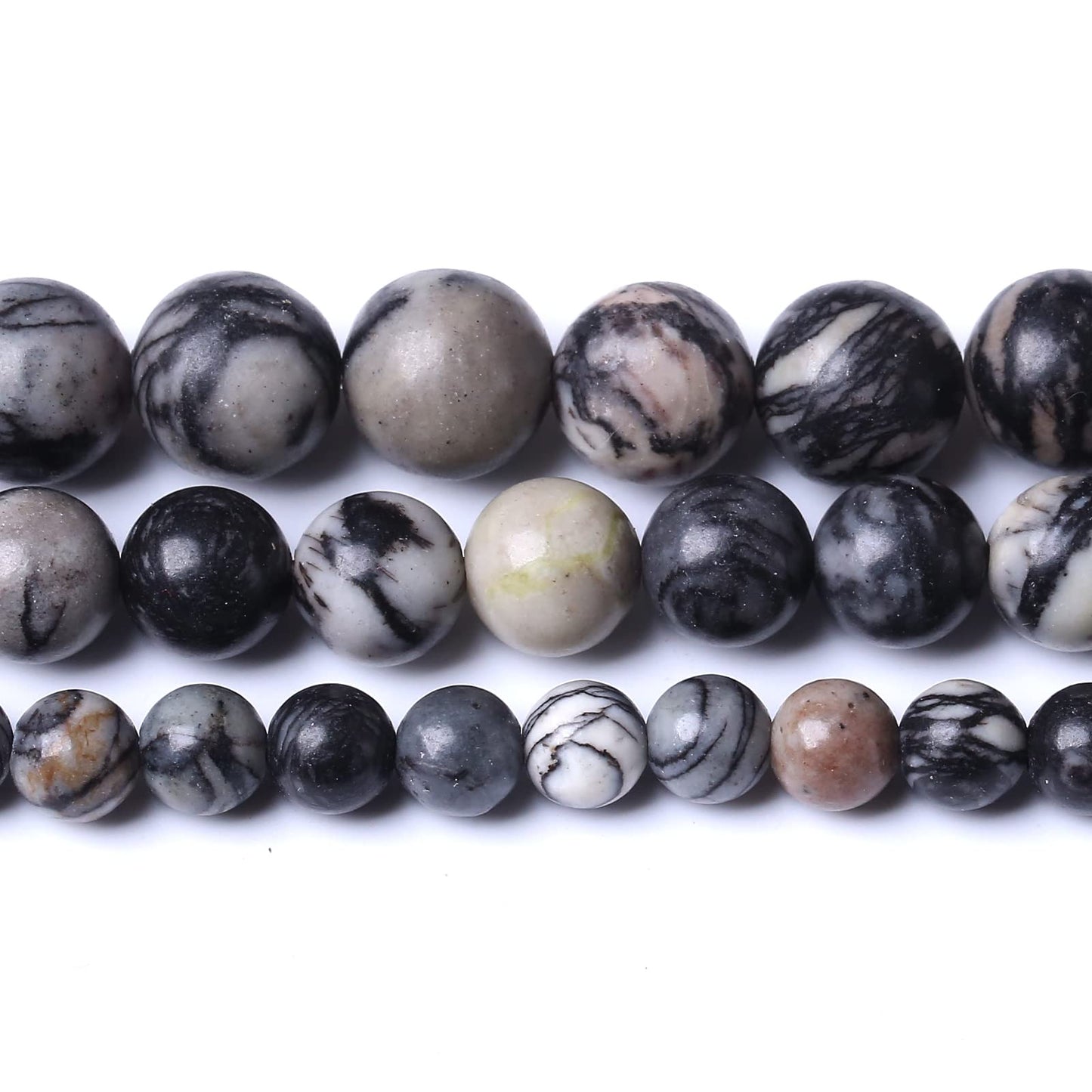 32PCS 12MM Natural Black net Work Beads Round Loose Stone Beads for Jewelry Making DIY Energy Stone Healing Power Bracelet 15"