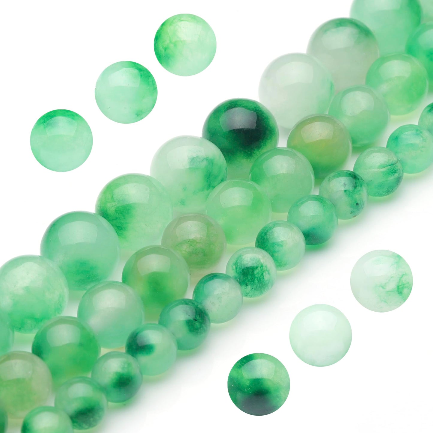 Youngbling Natural Gemstone Beads for Jewelry Making,6mm Green Flower Jade Polished Round Smooth Stone,Genuine Real Stone Red Beads for Bracelet Necklace 15 Inch