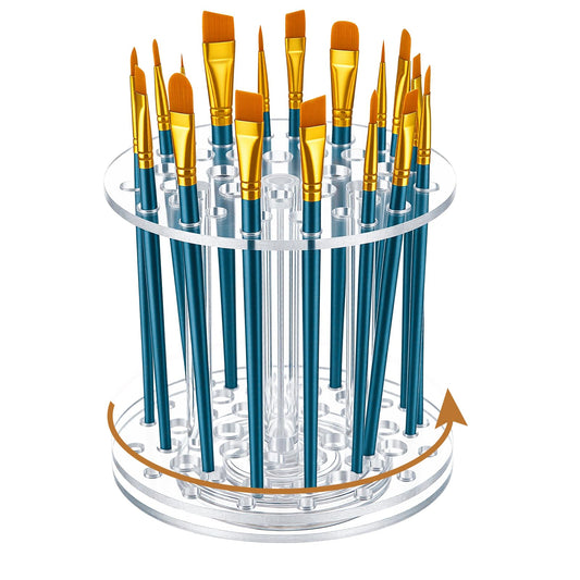 Fiwochic Acrylic Rotating Paint Brush Holder, 360° Clear Handmade Rotating Paint Brush Holder Organizer Spinning Desktop Caddy for Artists Makeup Arts Crafts Tools Calligraphy Pens