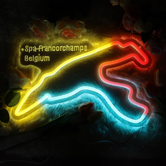 Jesalah Spa-Francorchamps Neon Sign -Formula 1 Decor Racing-Themed USB LED Sign, Easy Hanging Kit & Vibrant Wall Decor for Racing Fans, Gaming Rooms, Garage & Motorsport-Themed Bars