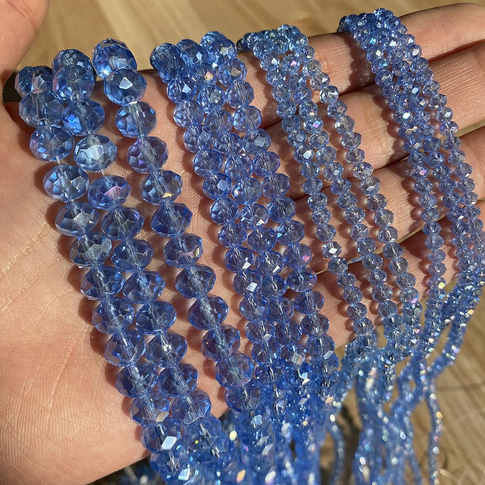 NITOPUPU 500pcs 6mm Crystal Glass Beads for Jewelry Making Faceted Rondelle Flat Beads for Bracelets Necklace Earrings DIY Crafts (Blue Crystal AB Bead)