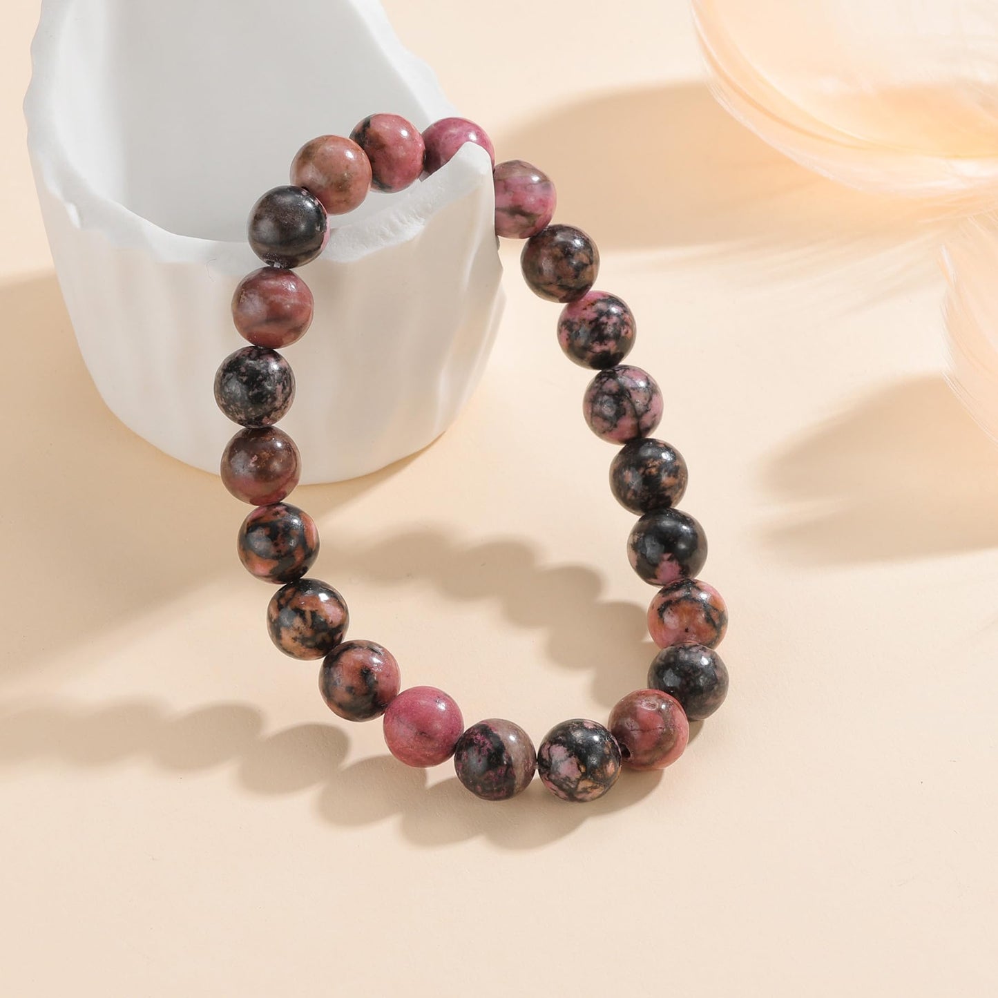 Udolfly Womens Crystal Beaded Bracelets for Women Men Protective Energy Bracelet Natural Gemstone Bead Bracelet 4mm Rhodonite