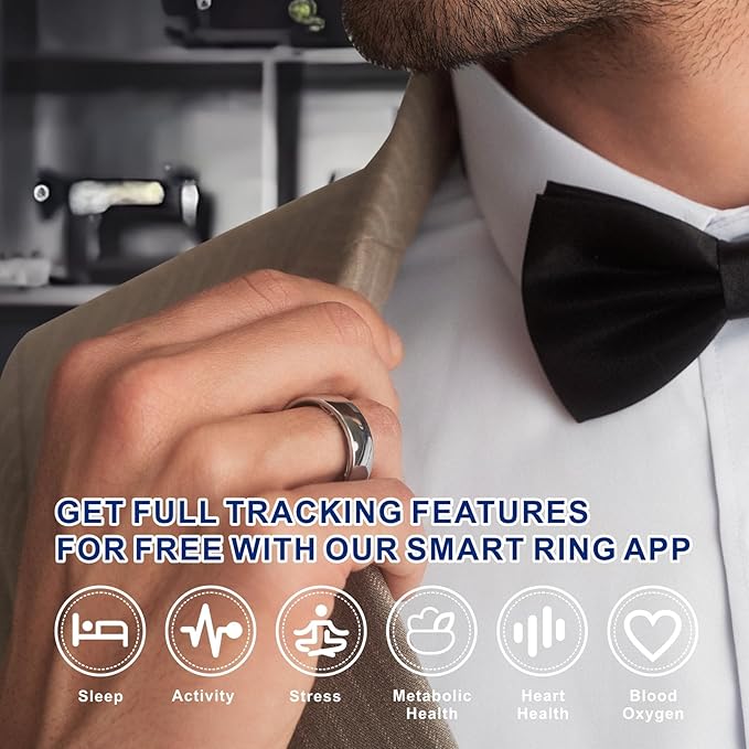 Smart Ring, Activity Trackers, Sleep Ring, Fitness Tracking, Stress Tracker, Heart Rate, Meditation, Temperature, Respiratory, No App Subscription, Women, Men, iOS, Android (Silver, 6)