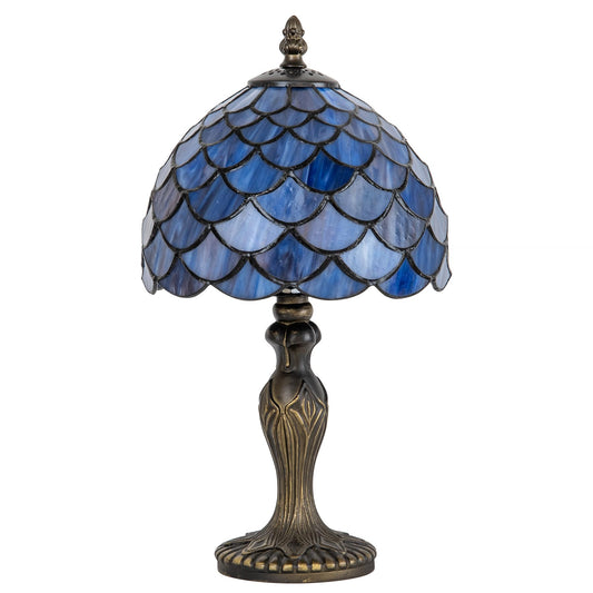 GILGGAK Small Tiffany Stained Glass Table Lamp Wisteria Style Lampshade Nightstand Light for Bedroom Dorm Living Hallway Coffee Table Office Housewarming Gift 8X8X15 (Blue Purple Fish Scales)