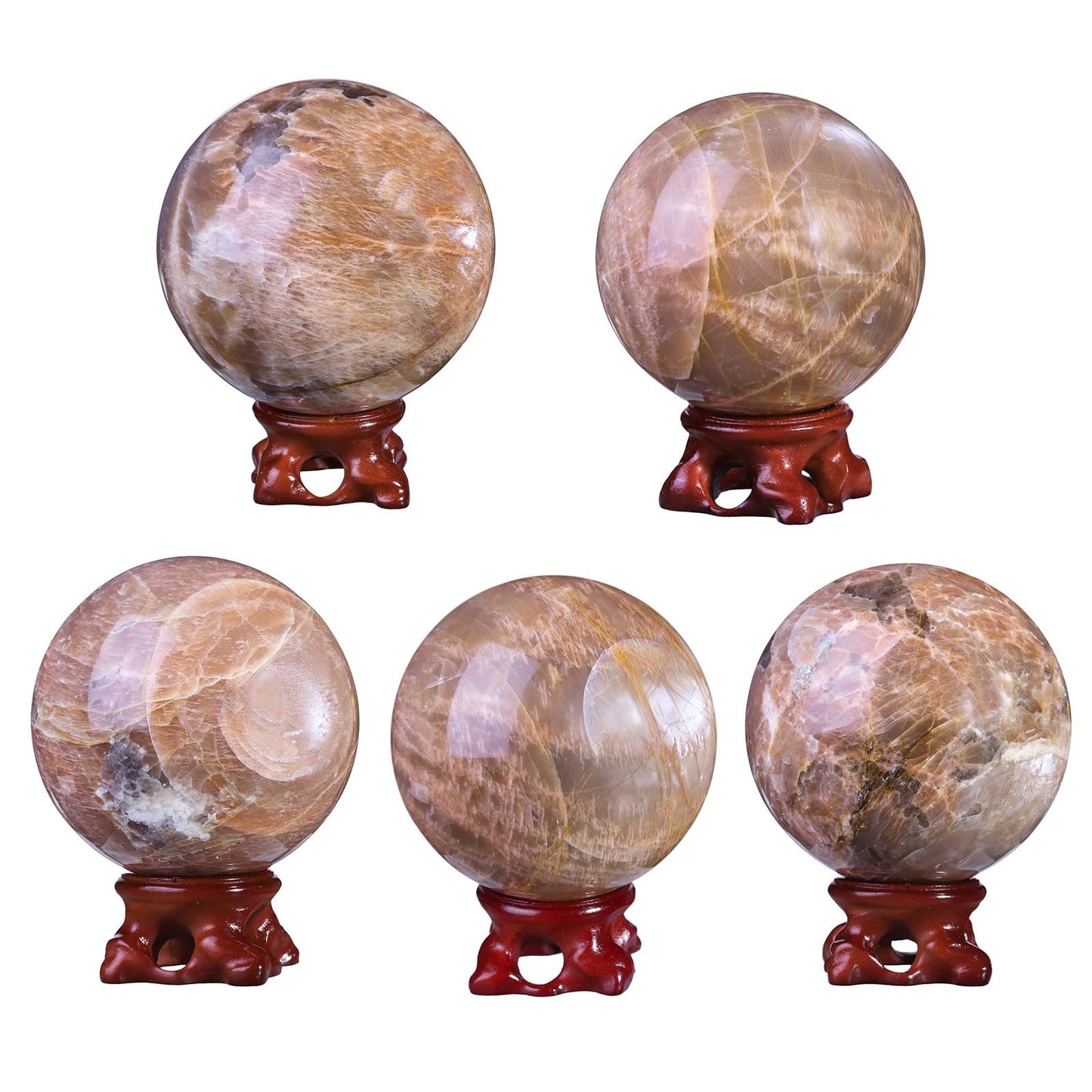 Nupuyai Natural Orange Moonstone Crystal Ball with Resin Stand, Healing Crystal Sphere for Home Decor 2.8"-3.15"(71mm-80mm)