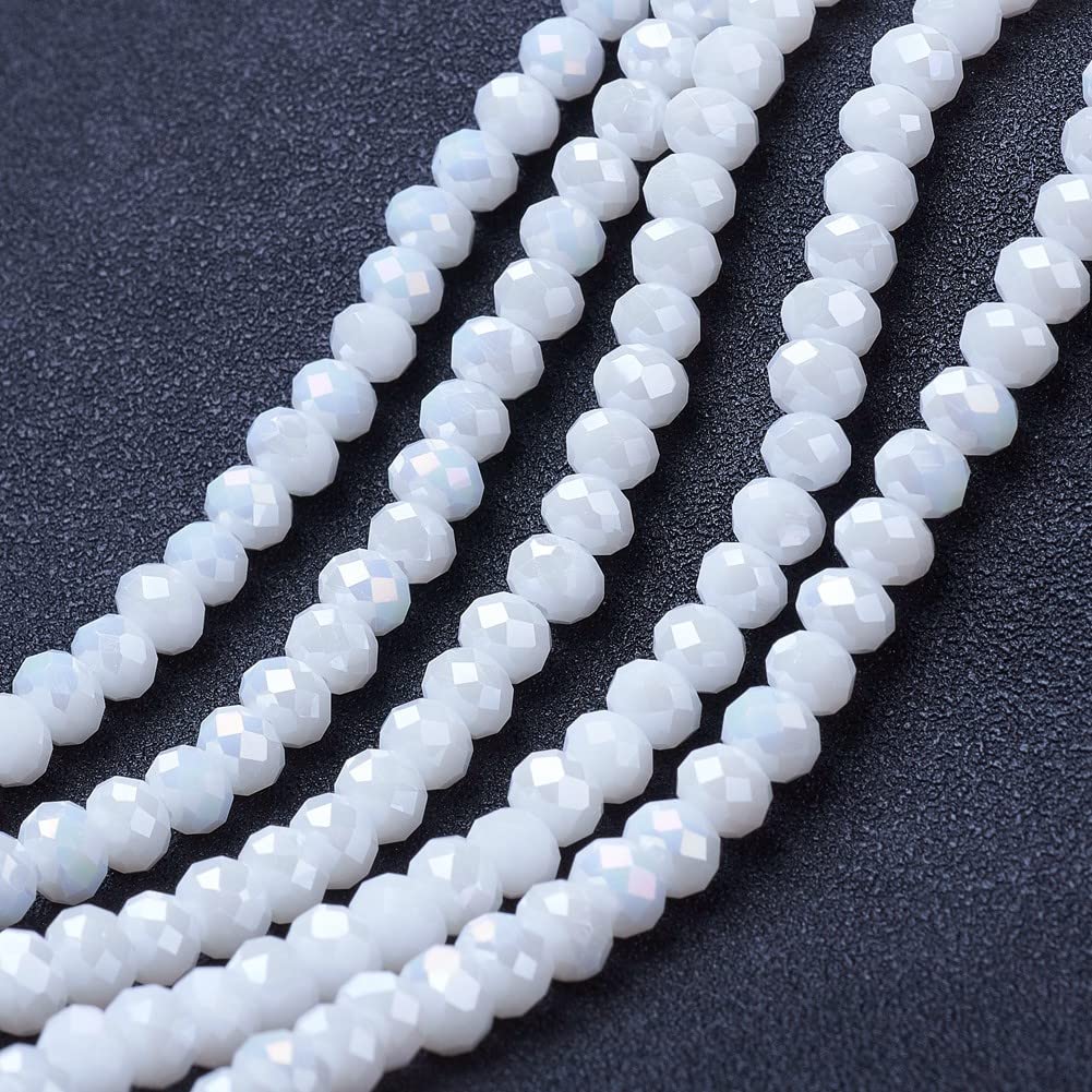 10 Strands Faceted Round White Glass Beads 4mm Rondelle Briolette AB Color Crystal Beads Bulk 1300pcs Tiny Loose Spacer Ball for Bracelets Jewelry Making