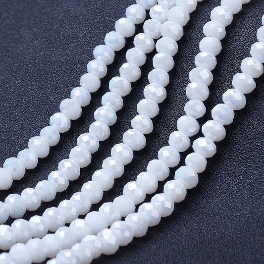 10 Strands Faceted Round White Glass Beads 4mm Rondelle Briolette AB Color Crystal Beads Bulk 1300pcs Tiny Loose Spacer Ball for Bracelets Jewelry Making
