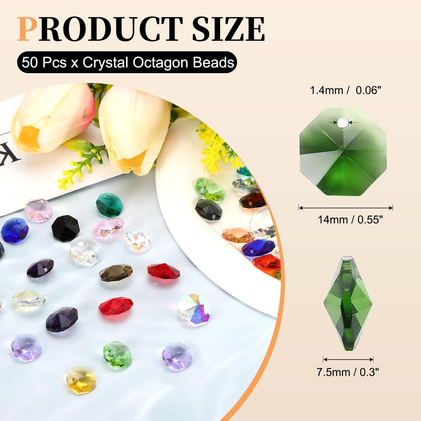 uxcell 50Pcs 1 Hole Crystal Octagon Beads, 14mm K9 Glass Hanging Chandelier Beads Prisms Parts for Crystal Chandeliers Lamp Hanging Pendant Jewelry DIY Craft, Olive Green