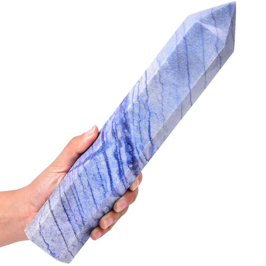 AMOYSTONE Extra Large Healing Crystal Obelisk Tower Blue Aventurine Point Wand Crystal Decor Reiki 2.2-2.6 LBS
