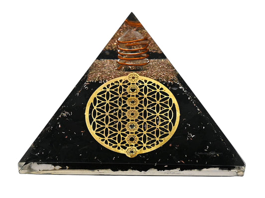 Amazing Gemstone Large Black Tourmaline Orgone Pyramid Crystal, Chakra Flower of Life Orgonite Pyramid - Positive Energy Healing