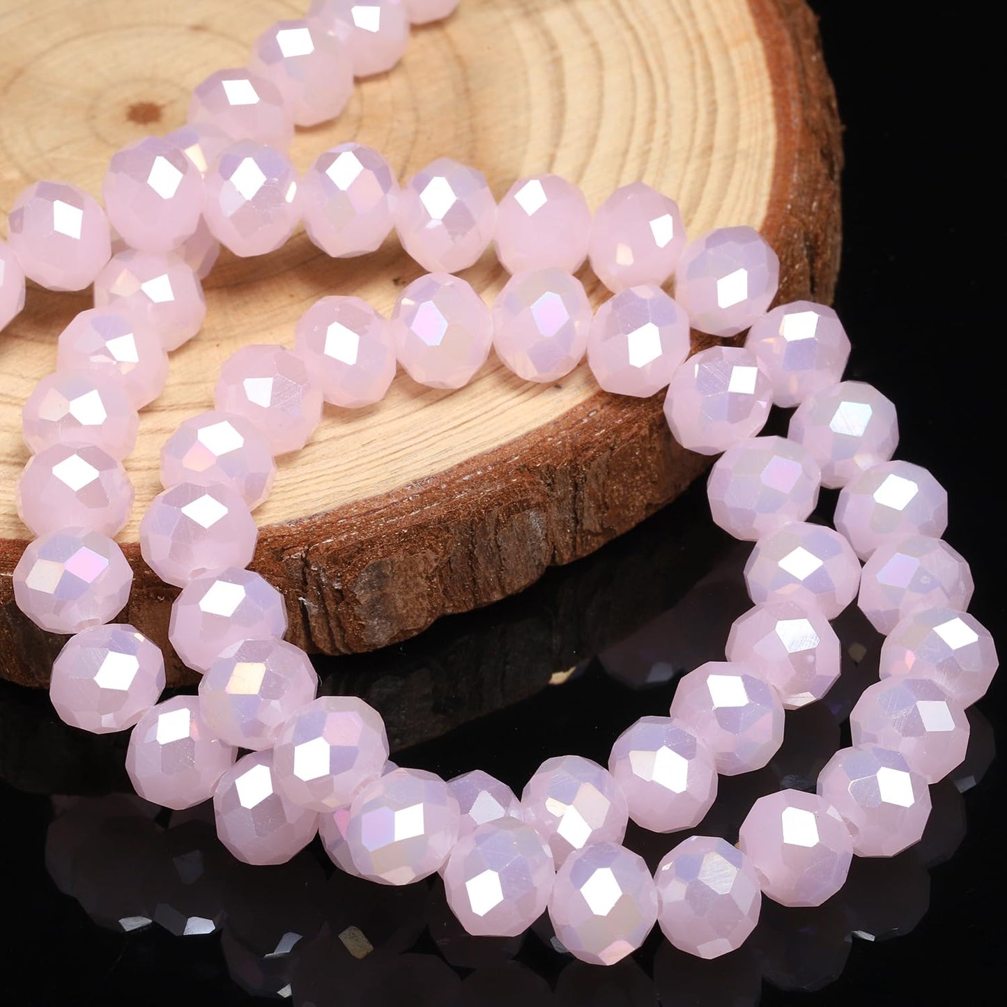 NITOPUPU 1000pcs 4mm Crystal Glass Beads for Jewelry Making Faceted Rondelle Flat Beads for Bracelets Necklace Earrings DIY Crafts (Pink AB Jade Crystal Bead)