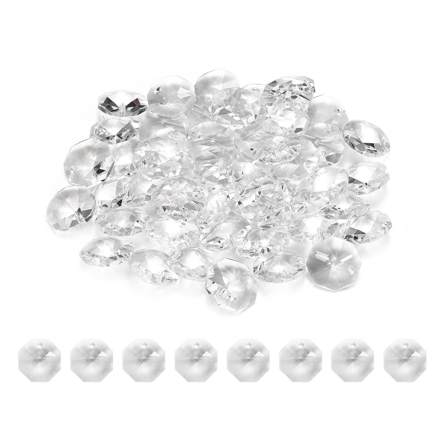 uxcell 50Pcs 1 Hole Crystal Octagon Beads, 16mm K9 Glass Hanging Chandelier Beads Prisms Parts for Crystal Chandeliers Lamp Hanging Pendant Jewelry DIY Craft, Clear