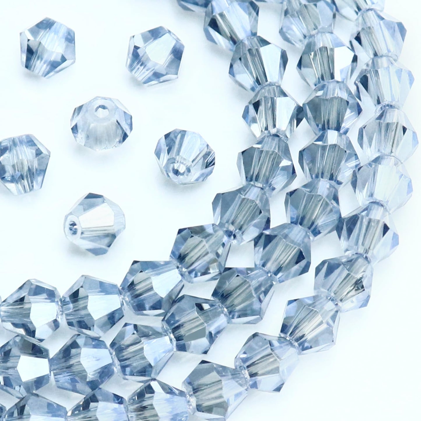 Dowarm 100PCS 8MM Crystal Bicone Beads for Crafts, Jewelry Making, DIY Bracelet, Necklace, Dolls, Wine Charms, Wind Chimes, Suncatchers, Bulk Faceted Loose Glass Beads, Light Blue Gray