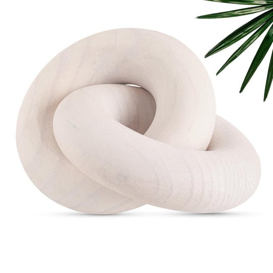 ANONYO Boho Wooden 2 Chain Links Decorative Object for Coffee Table & Shelf Matte Finish | Pine Wood Knot Sculpture | Rustic Modern Arch Décor for Living Room, Entryway, Console,Office Home (White)