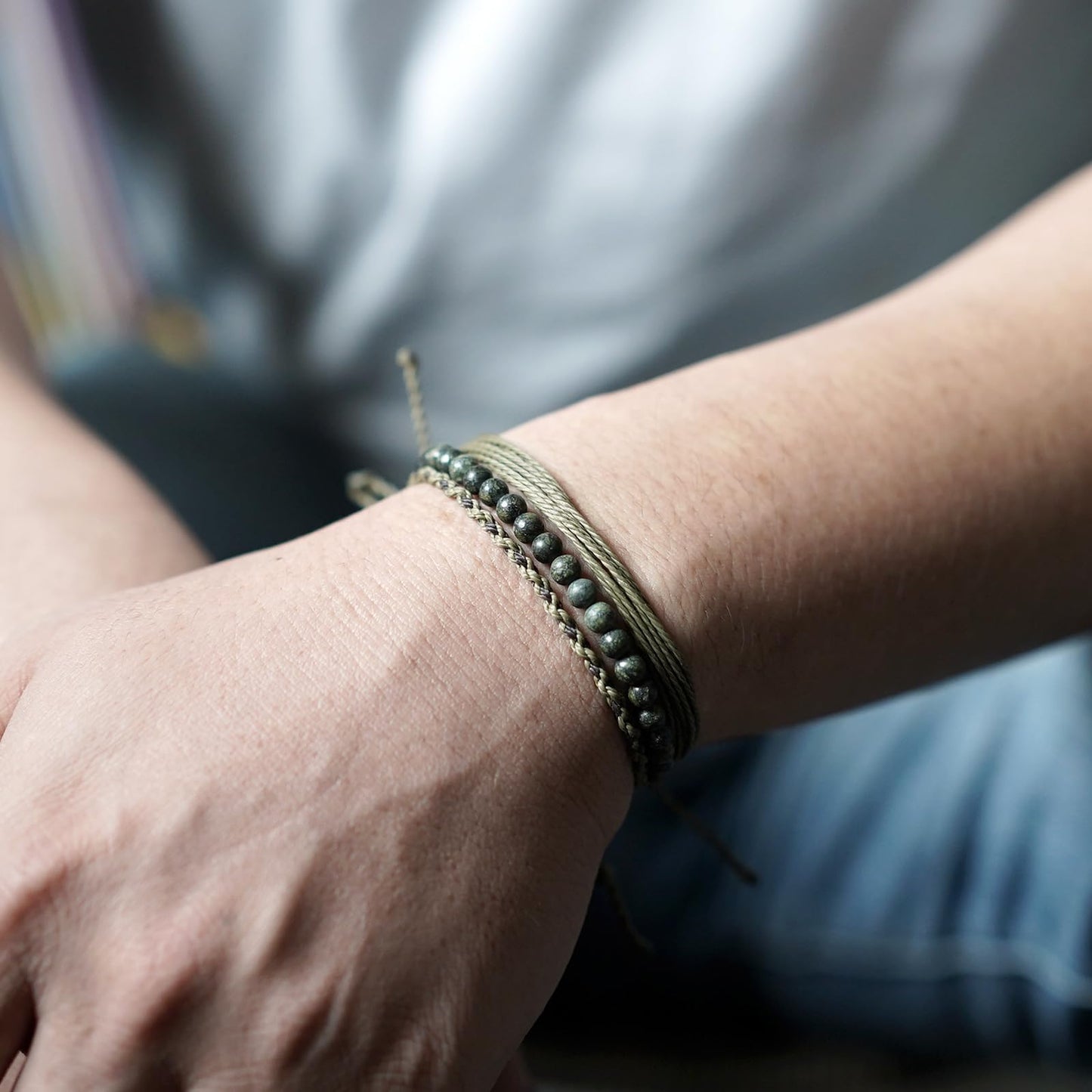 Handmade Natural Stone Beaded Healing Bracelet Gift for Men Adjustable Rope String Bracelet (Tibetan Jasper, Adjustable)