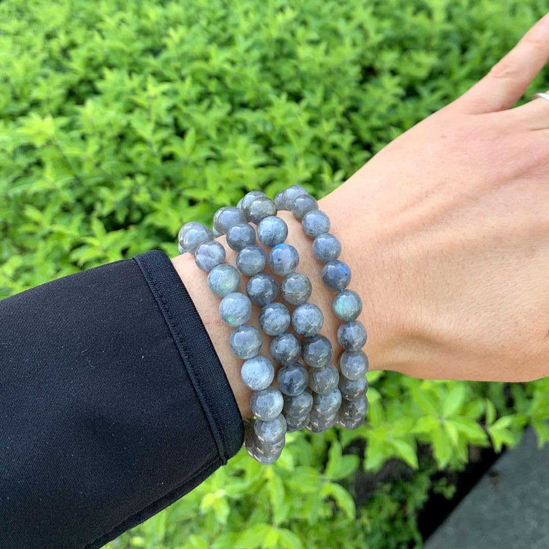Adabele Real Natural Grade A Labradorite Gemstone Beaded Bracelet 7.5 inch Stretch Chakra Healing Crystal Stone Jewelry Women Mom Gift (Unisex) GB8-B10