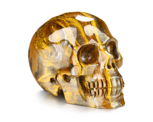 Skullis 2.0” Tiger Iron Eye Crystal Skull, Hand Carved Gemstone Fine Art Sculpture, Reiki Healing Stone Statue.