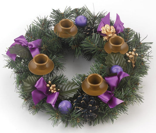 Vermont Christmas Company Purple Ribbon Advent Wreath - Durable 11" Candle Holder - Traditional Design