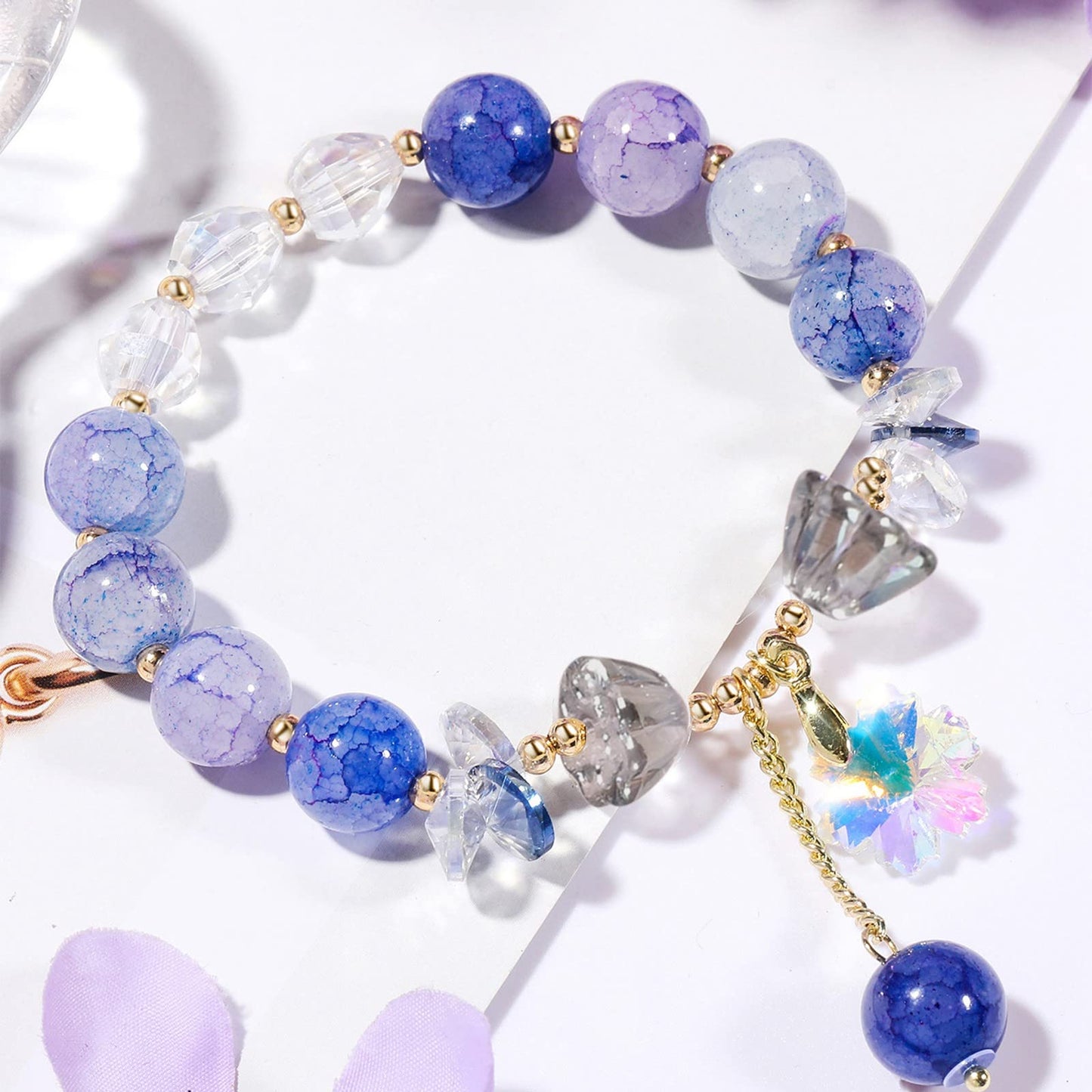 LiQunSweet 100 Pcs Transparent Crystal Glass Beads AB Color Plated Flower Lotus Pod Beads for Jewelry Making Bracelets Necklace Earrings