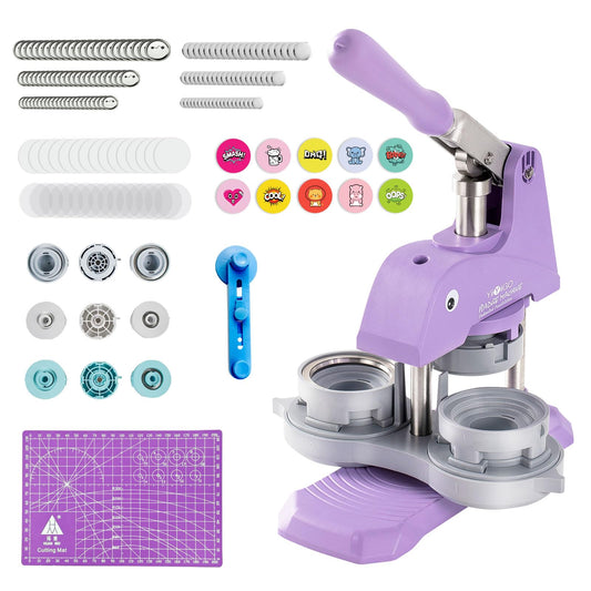YiiYiiGO Button Maker Machine Multiple Sizes, 1+1.25+2.25 inch Installation-Free Pin Maker Machine, Ideal Pin Press for Kids DIY with Free 300 Sets 25+32+58mm Button Making Supplies(Purple)