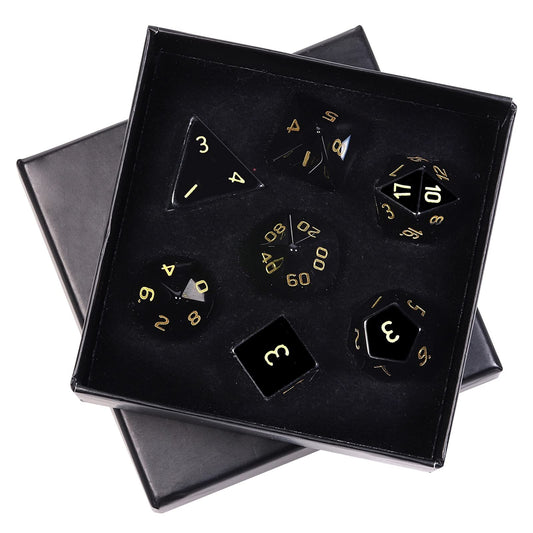mookaitedecor 7 PCS Obsidian Crystal Polyhedral DND Dice Set, Polished Tumbled Stones Dices for RPG MTG Table Games Home Decoration