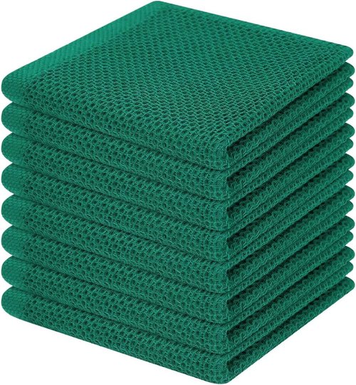 Homaxy 100% Cotton Dish Cloths - Ultra Soft & Absorbent Quick-Drying Towels | 12x12 Inches, 8-Pack, Dark Green