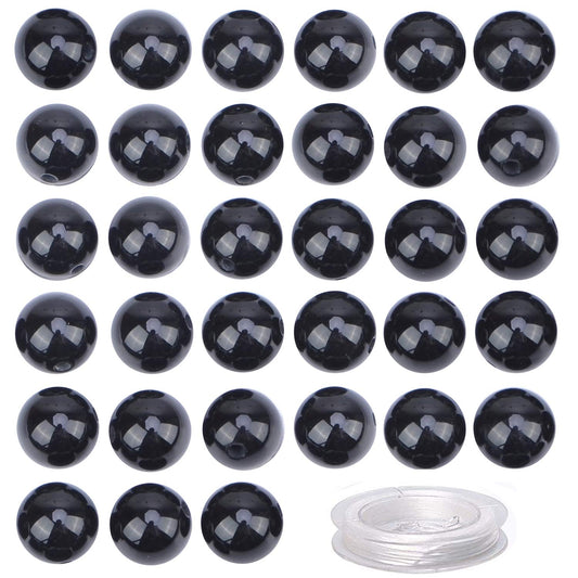 100Pcs Natural Crystal Beads Stone Gemstone Round Loose Energy Healing Beads with Free Crystal Stretch Cord for Jewelry Making (Tourmaline Black, 8MM)