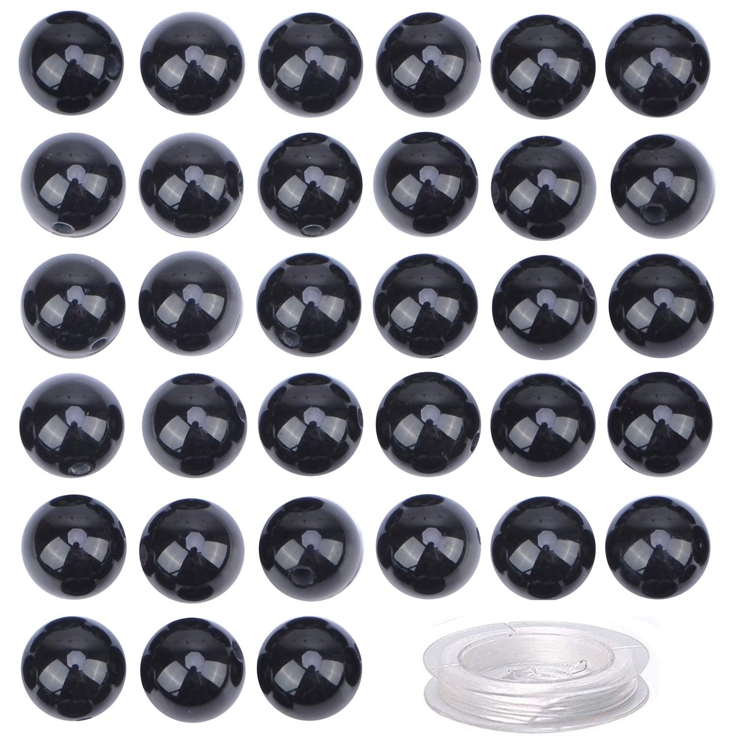 80Pcs Natural Crystal Beads Stone Gemstone Round Loose Energy Healing Beads with Free Crystal Stretch Cord for Jewelry Making (Tourmaline Black, 10mm)
