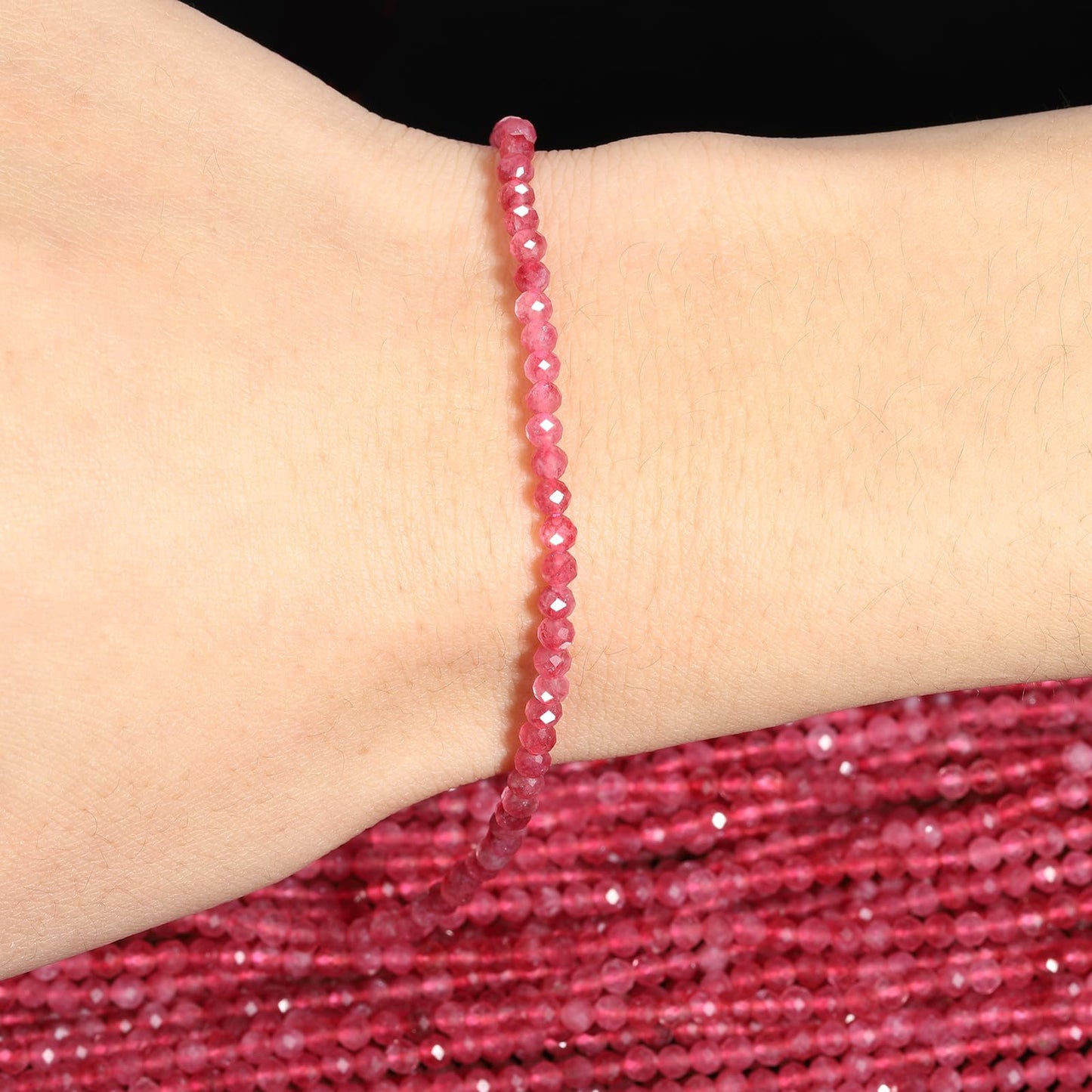 Song Xi 180pcs 2mm Natural Pink Tourmaline Gemstone Beads Faceted Round Loose Stone Beads for Jewelry Making (1 Strand)