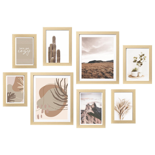 ArtbyHannah Gallery Wall Frame Set,Beige Picture Frames Collage Wall Decor with Neutural Art for Living Room Stariway,8 Pack Assorted Size 8"x10",5"x7",4"x6", Small
