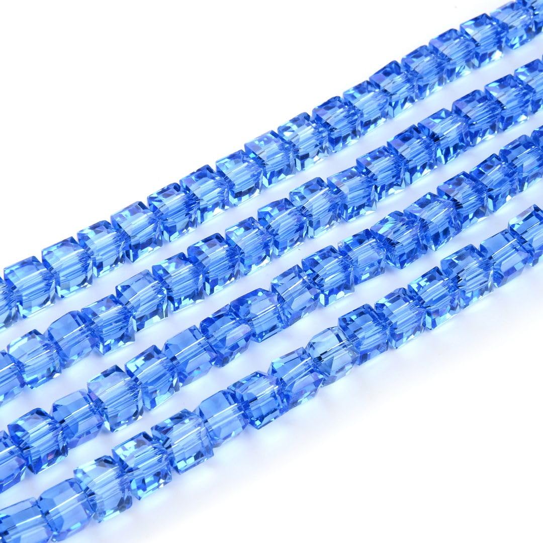 200pcs Czech Faceted Cube Crystal Glass Loose Beads Spacer Bulk 6mm (0.24 Inch) Light Sapphire Blue for DIY Jewelry Craft Making CCC614