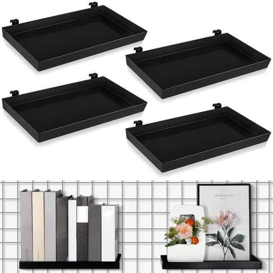 Coume 4 Pcs Grid Panel Display Shelf 11.8 x 7.87 Inch Metal Display Rack Gridwall Shelving Wall Organizer Grid Wall Panels Hanger Accessory for Crafts Room, Garage, Workbench, Office, Retail