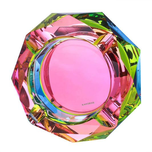 Kaforise Heavy K9 Crystal Ashtray for Cigarettes – Cool Color-Changing Glass Ash Tray for Outdoor Patio & Home Decor – Fancy Geometric Tabletop Accessories, Unique Luxury Gift for Men Smokers (02)