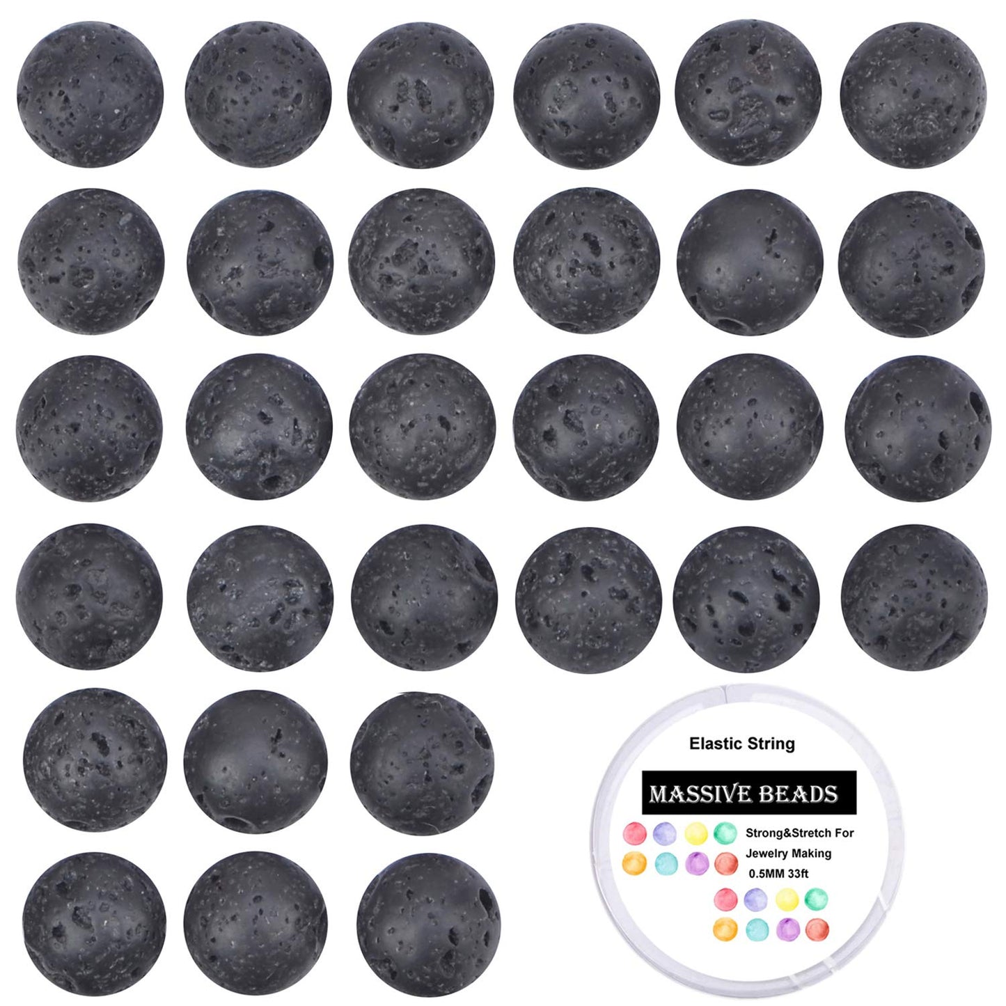 100Pcs Natural Crystal Beads Stone Gemstone Round Loose Energy Healing Beads with Free Crystal Stretch Cord for Jewelry Making (Black Lava, 8MM)