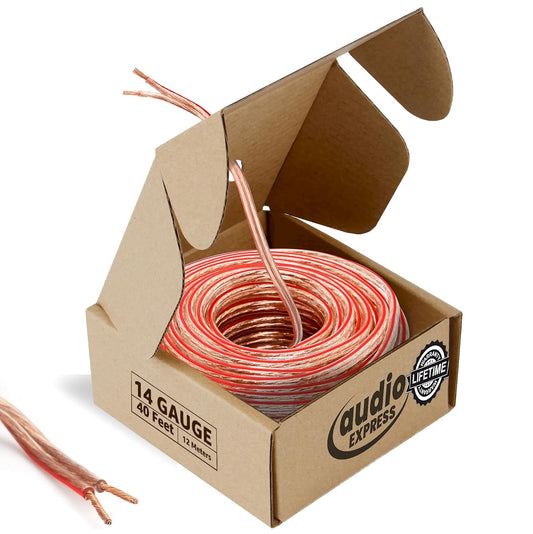 Audio Express 40ft 14-Gauge 12.19m, 2 117 Count (.15 Stereo Speaker Wire, Conductor, Polarity Marked, Clear PVC, CCA