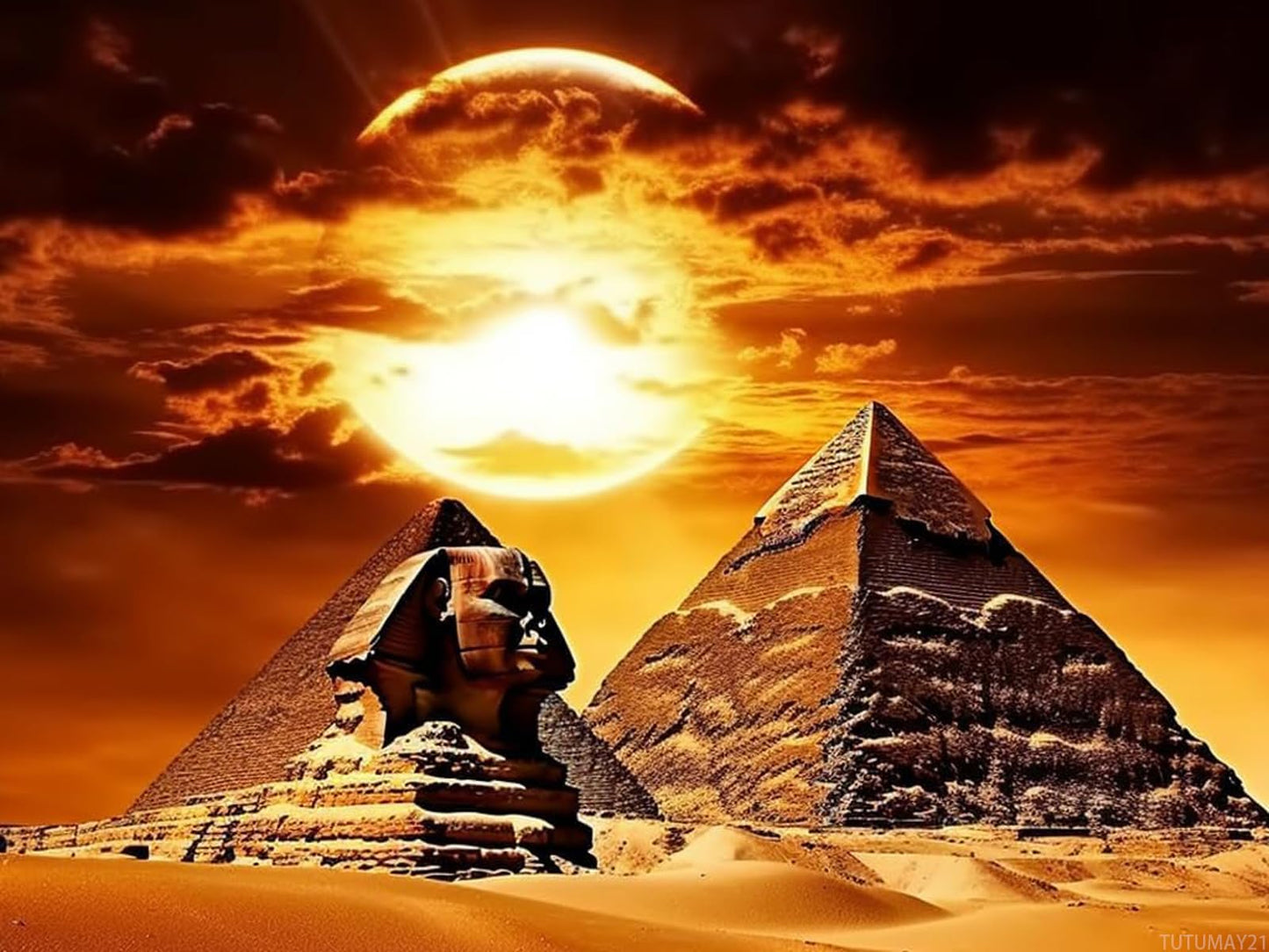 TUTUMAY21 Diamond Art Painting Ancient Egypt Modern Pyramid Sphinx Wonder of The World Egypt Giza Kit for Adults by Number Kits Gem Art Wall Home Decor 12x16 inch