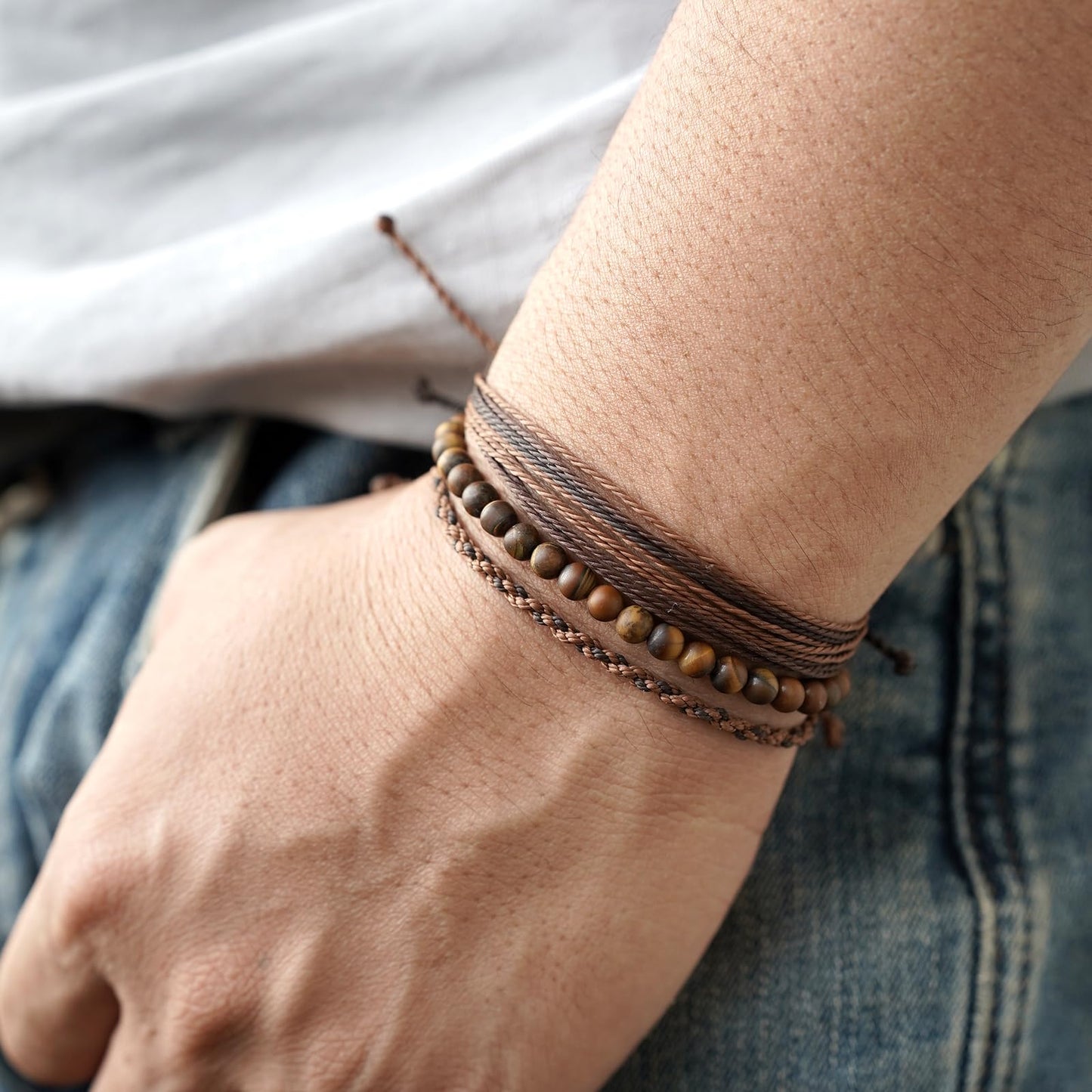 Handmade Natural Stone Beaded Healing Bracelet Gift for Men Adjustable Rope String Bracelet (tiger-eye, Adjustable)