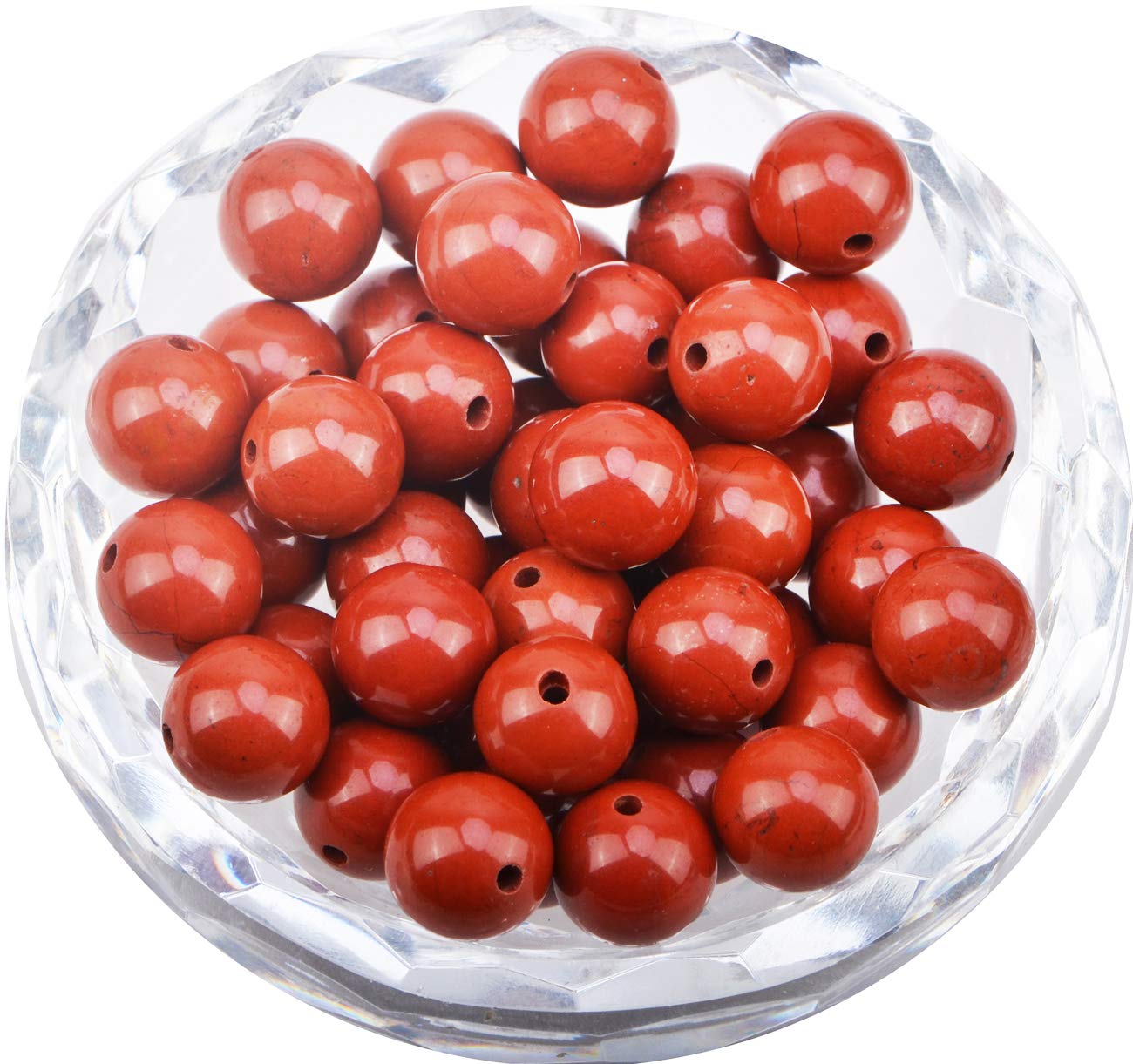 80Pcs Natural Crystal Beads Stone Gemstone Round Loose Energy Healing Beads with Free Crystal Stretch Cord for Jewelry Making (Red Jasper, 10mm)