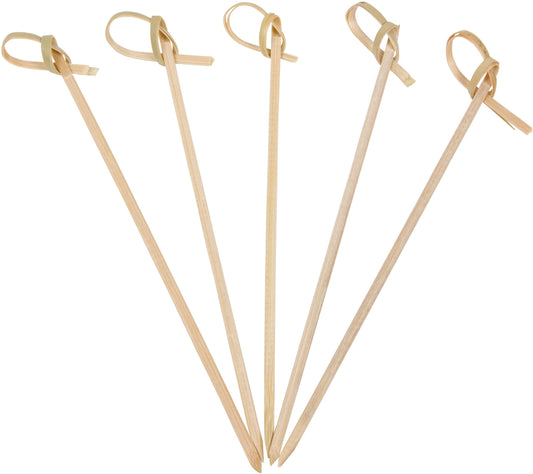 500 Count | KingSeal Bamboo Wood Flower Knot Picks, Skewers, 4.5 Inches, Perfect for Cocktails and Appetizers, Bulk Pack - 5 Packs of 100