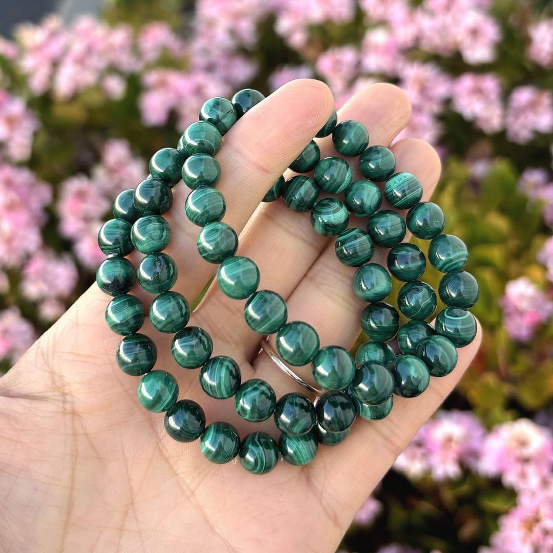Adabele Real Natural Green Malachite Bracelet Gemstone Beaded Bracelet 8.5 inch Stretch Chakra Healing Crystal Stone Jewelry Women Mom Gift GB8-D11