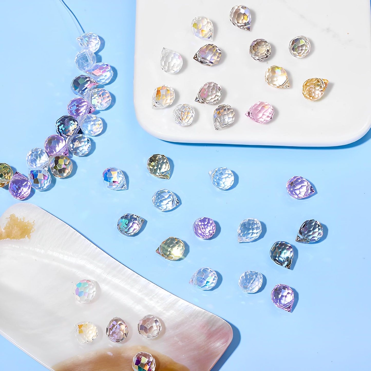 Crystal Beads, 50pcs Assorted Glass Beads for Jewelry Making, Shiny Teardrop Shape Green (8x10mm)