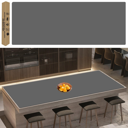 Super Large Silicone Mat, 120"x24"(305cmx60cm) Silicone Mats for Kitchen Counter, Non-Slip Heat Resistant Mat,Thicken Kitchen Counter Mat, Waterproof Countertop Protector for Craft (Dark Grey)