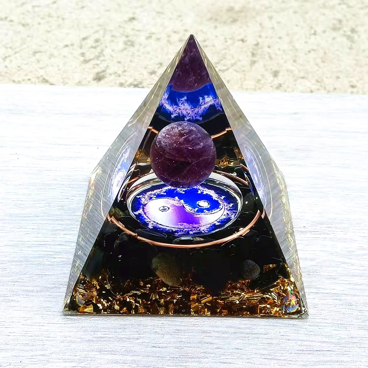 ycyingcheng Moonstone Crystal Orgone Pyramid Ogan Crystal Energy Tower, Nature Reiki Chakra Crushed Stone Jewelry, Crystal Pyramid for Home Decor (Crystal Pyramid-03)