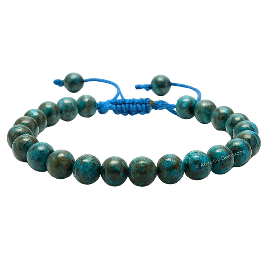 Amazing Gemstone Chrysocolla Bracelet, Gifts For Men & Women - Protection Healing Crystal Bracelet - 8mm Gemstone Beaded Adjustable Bracelet, Pulseras Para Hombres Mujer Stocking Stuffers