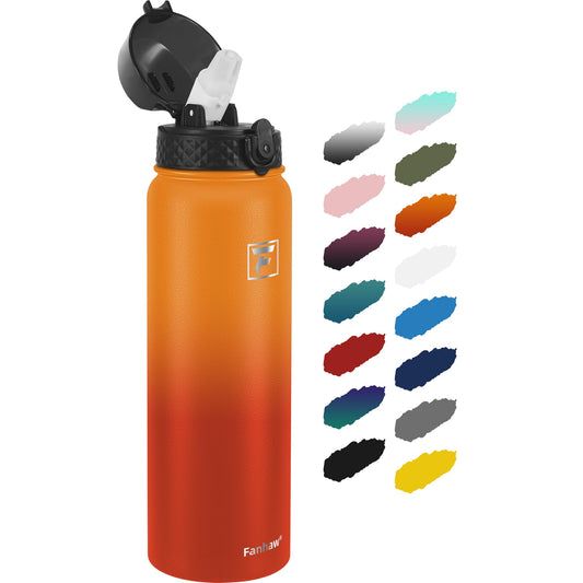 Fanhaw 32 Oz Kids Insulated Stainless Steel Water Bottle with Straw Lid, Leakproof & Anti-Dust Everyday Use Bottle for School, Women & Men, Back to School Essentials (Yellow Orange)