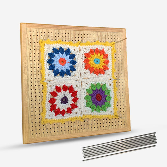 Crafts By KFRod - Top Quality Blocking Board for Crocheting, Christmas Gift, 13 X 13 Inches with Grids Specially Designed Wood Crochet Blocking Board + Including 20 Stainless Steel Pins