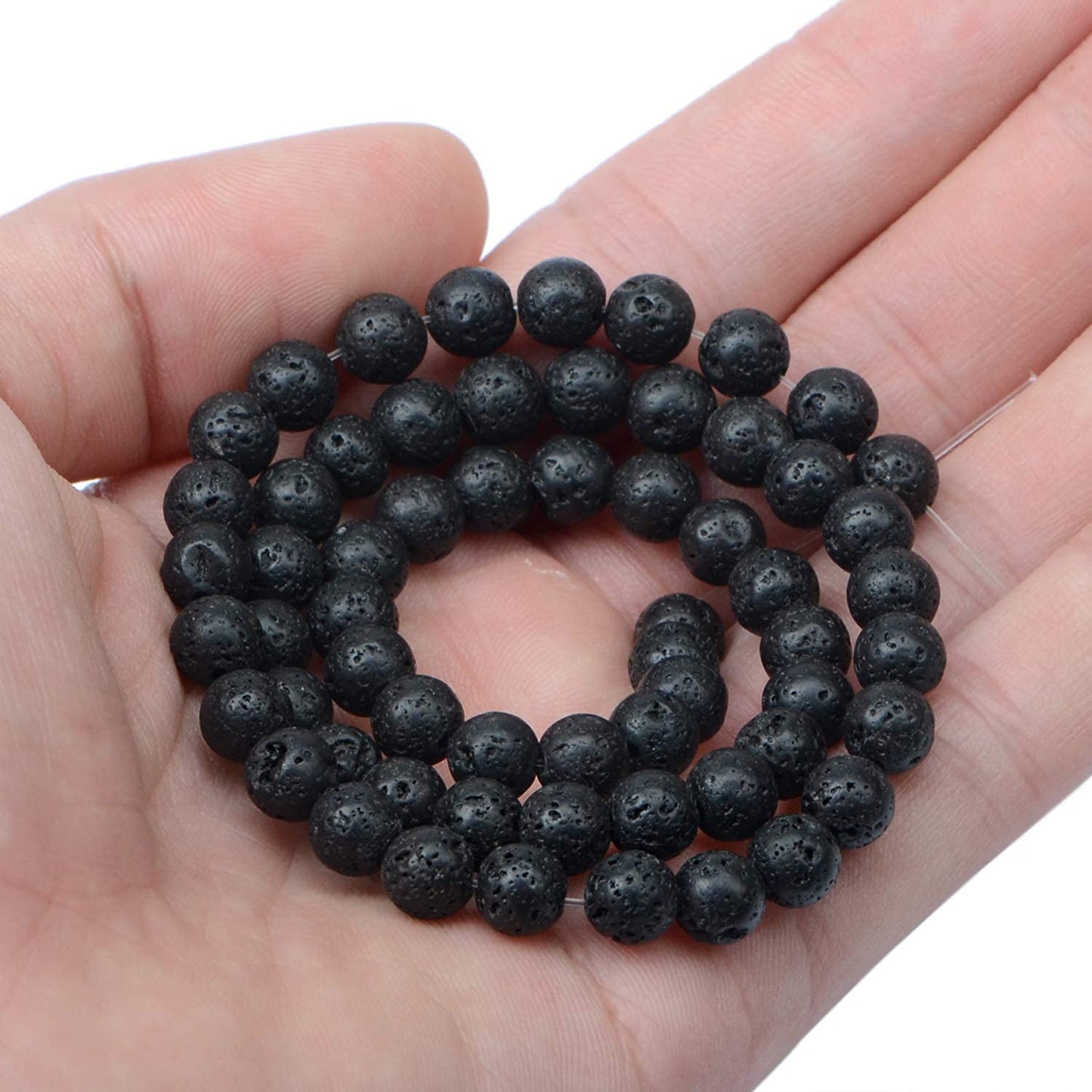 AD Beads Natural Gemstone Round Loose Beads 15" for Bracelet Necklace Earrings Jwelery Making Crafts DIY (6mm, Black Lava Stone)