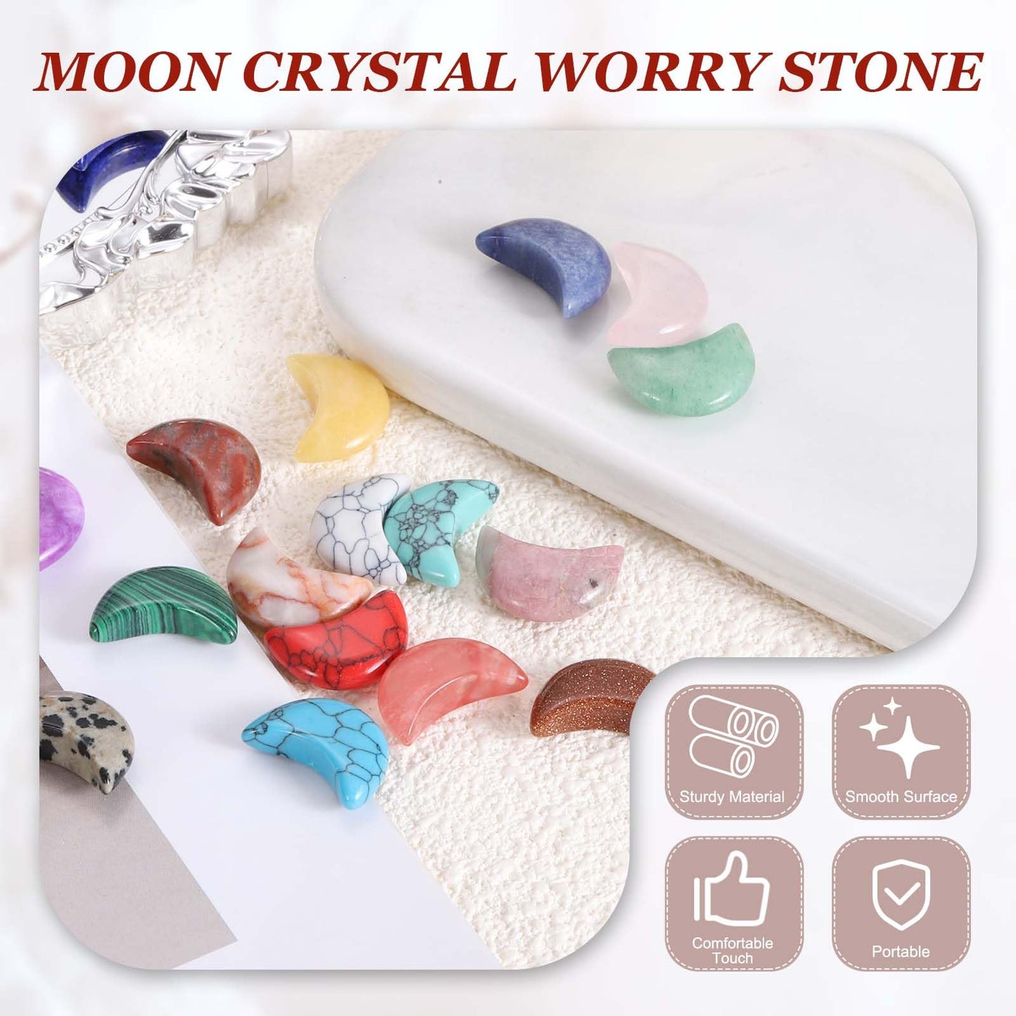 MECCANIXITY 5 Pcs Moon Crystal Worry Stone, 0.5 Inch Length Natural Emerald Green Moon Gemstone Bulk, Carved Pocket Stones for Meditation Balancing Pendant Decor