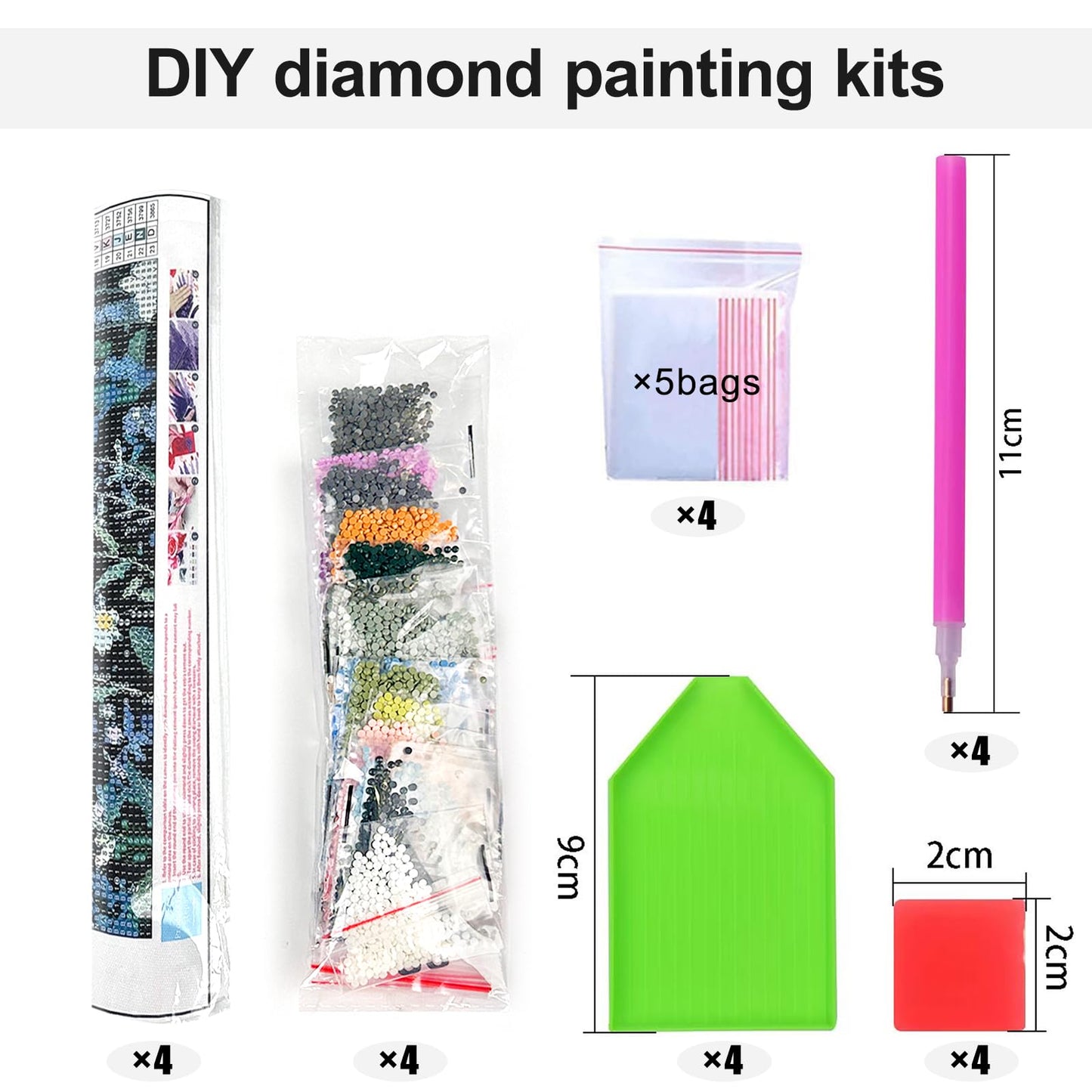 4 Pack Diamond Art Kits for Adults, 5D DIY Diamond Painting Kits for Beginner, Diamond Dots Full Drill Crafts for Gem Art Dot Art for Adults Home Wall Decor for Teens Boys Girls 12x16 inch